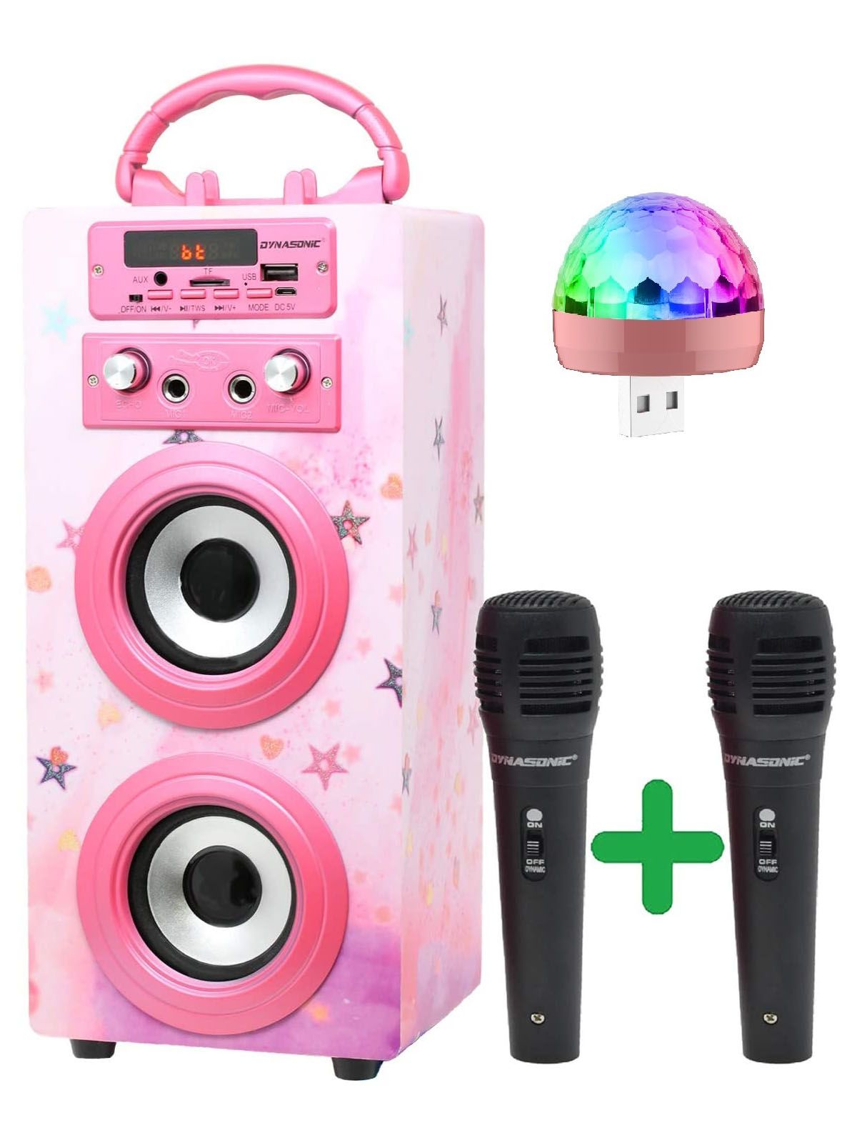 Altavoz Bluetooth Karaoke Serie 025-15 con 2 Micrófonos y luces discoteca  incluidos