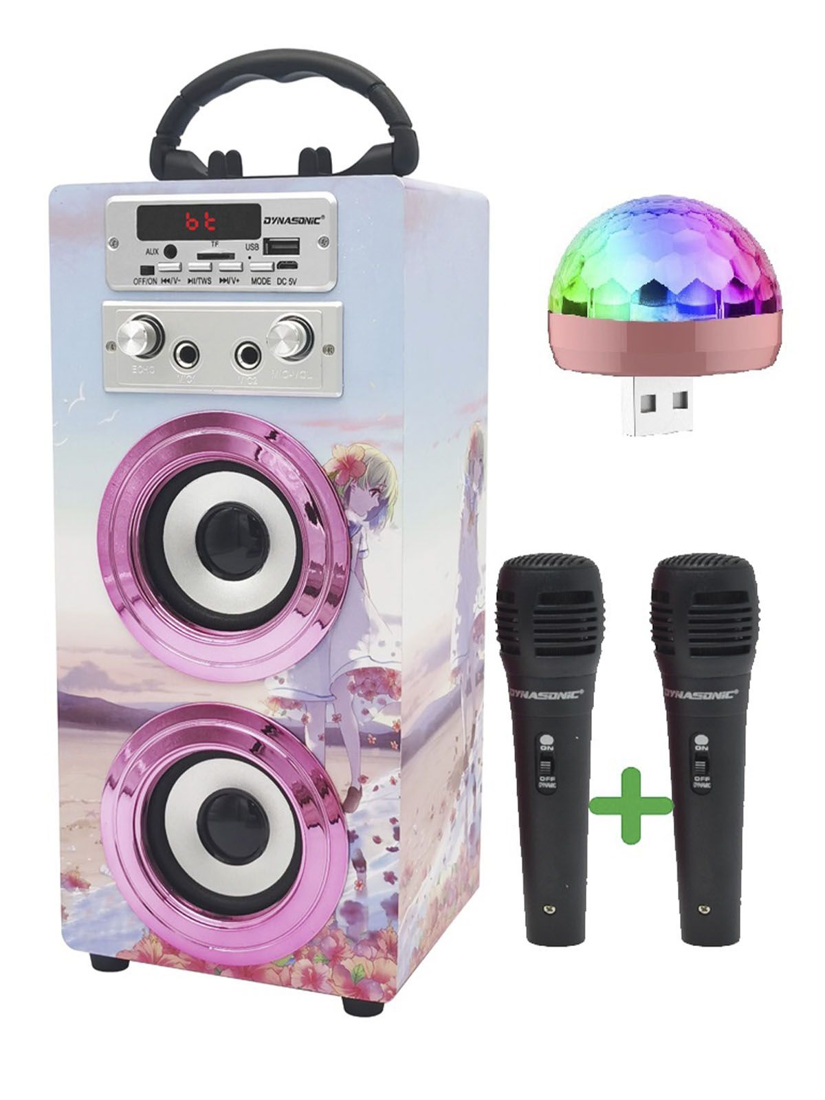 Altavoz Bluetooth Karaoke Serie 025-17 con 2 Micrófonos y luces discoteca  incluidos