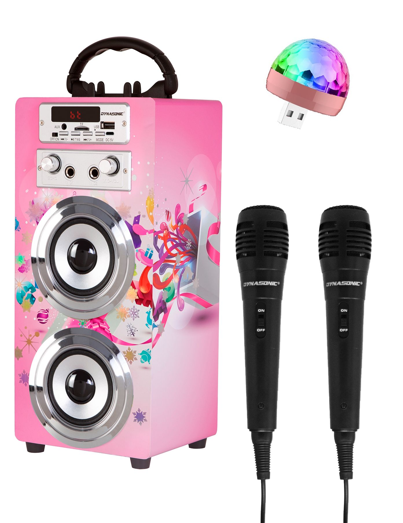 Altavoz Bluetooth Karaoke Serie 025-10 con 2 Micrófonos y luces discoteca  incluidos